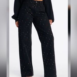 Black Wide-Leg Pants with Multicolor Dots